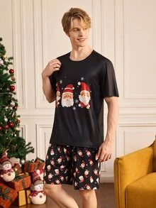 Notgurli Men's Christmas Funny Print Short Sleeve & Shorts Set, Casual Comfortable Home Pajamas - Multicolor - View 5