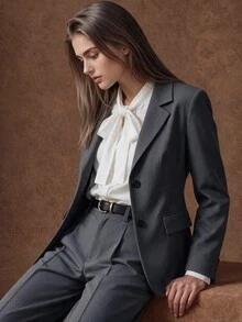 Zovinel Women's Solid Color Casual Commute Travel Blazer - Grey - View 7