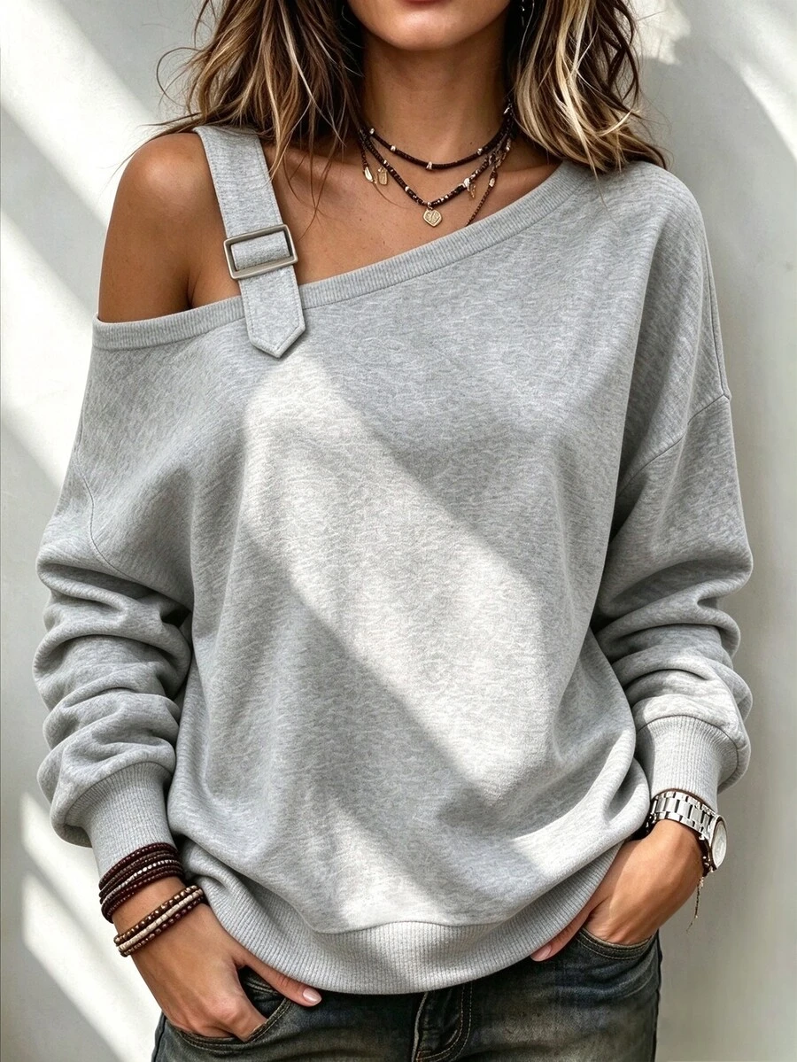 Holdful Holdful Middle-Aged & Elderly Women Solid Color Casual Versatile Daily Wear Top - Light Grey - View 1
