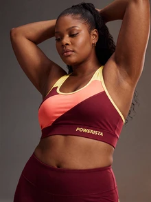 Powerista Bộ đồ thể thao nữ size lớn phối màu gồm áo tank top và quần short - Màu Đỏ Sâu - Xem 5