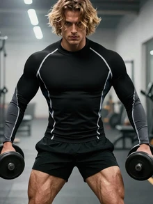 GymBeat Men's Black & Gray Colorblock High Neck Muscle Fit Long Sleeve T-Shirt For Gym, Running, Workout And Sports - Black - View 5
