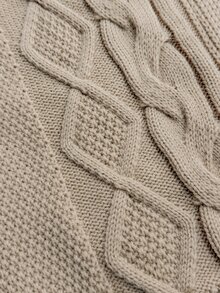 Nubod Plus Size Apricot Women's Hooded Cable Knit Long Sleeve Cardigan Sweater, Comfortable Casual - Apricot - View 8