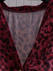Linhara CURVE Plus Size Women's Leopard Print V-Neck Long Sleeve A-Line Pleated Elegant Dress - Burgundy - View 7