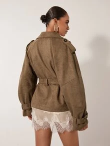 MERLEAU Women's Solid Color Fashion Versatile Daily Casual Long Sleeve Jacket - Brown - View 2