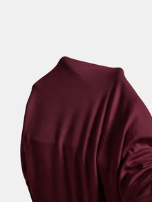 SHEIN MOD 優雅女款奶油色高領長洋裝，抓褶腰部設計、小飛袖、A字版型，茶長正式禮服，排練晚餐洋裝 - 酒紅色 - 查看 5