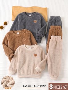 Cozy Pixies 兒童小男孩裝飾拼接圓領長袖套頭運動衫與鬆緊腰長褲 6件套舒適套裝 - 彩色 - 查看 4