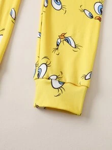LOONEY TUNES X SHEIN Tween Girls Fitted Loungewear Comfortable Home Casual Cartoon Print Pattern - Yellow - View 7