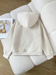 SHEIN 青少年女孩拉鍊前開長袖極簡休閒運動衛衣 - 棕色 - 查看 3