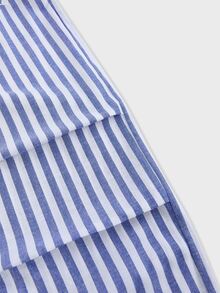 SWAVVY Quần nam ống đứng eo phối patchwork kẻ sọc, dáng rộng, thời trang dệt kiểu casual - Màu xanh lam - Xem 7