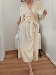 Napfluff Women's Plush Robe With Butterfly Embroidery On Back, Autumn/Winter Loungewear - Beige - View 6