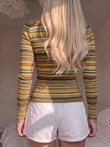 CovetEZ Women's Blended Pink Striped Half-Zip T-Shirt, Spring/Summer Style, Pink Top - Multicolor - View 2