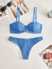 Lowkey Lull 2pcs Set Underwire 1/2 Cup Lift & Gather Minimalist Comfortable High Elasticity High Support Women's Bra Set - Dusty Blue - View 1