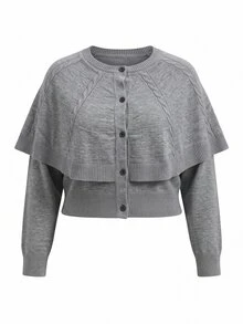 Sweetra CURVE Plus Size Women's Solid Color Casual Versatile Daily Wear Long Sleeve Sweater - Grey - View 4