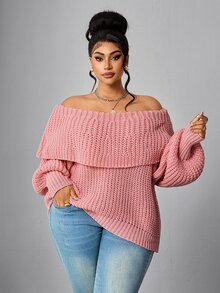 Maweii Plus Size Women's Ruffle Collar Tie Lantern Sleeve Loose Comfortable Fashion Pullover Sweater - Pink - View 3