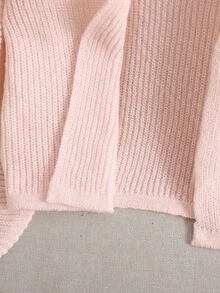 SHEIN 青少年女孩純色休閒百搭日常長袖開襟衫 告別白 秋季 - 粉色 - 查看 4