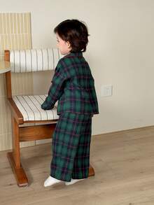 Dazy Kids Infant (Boy) Turn Collar Plaid Korean Style Long Sleeve Loungewear - Green - View 2