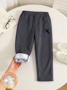 SHEIN 兒童小男孩休閒純色直筒抓絨內裡長褲，適合學校、園藝、生日、秋季、冬季 - 彩色 - 查看 5