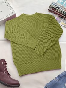INAWLY Vintage Loose Fit Crew Neck Chunky Knit Sweater, Christmas - Olive Green - View 2