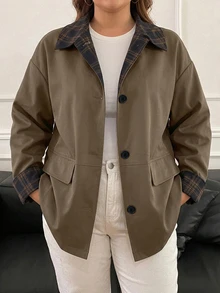 Dazy Plus Koreansk stil höstnyhet patchwork trenchcoat regular jacka - Kaki - Visa 3