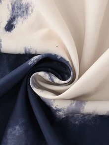 SHEIN 舒適休閒波希米亞風水墨漸層印花長袖長洋裝 度假灰色秋季款 - 藏蓝色 - 查看 7