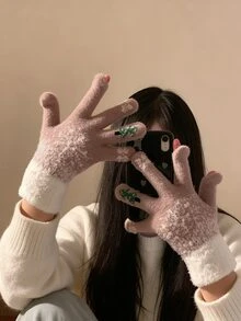 DAZY Women's Christmas Tree Pattern Warm Fingerless Gloves - Khaki - View 1