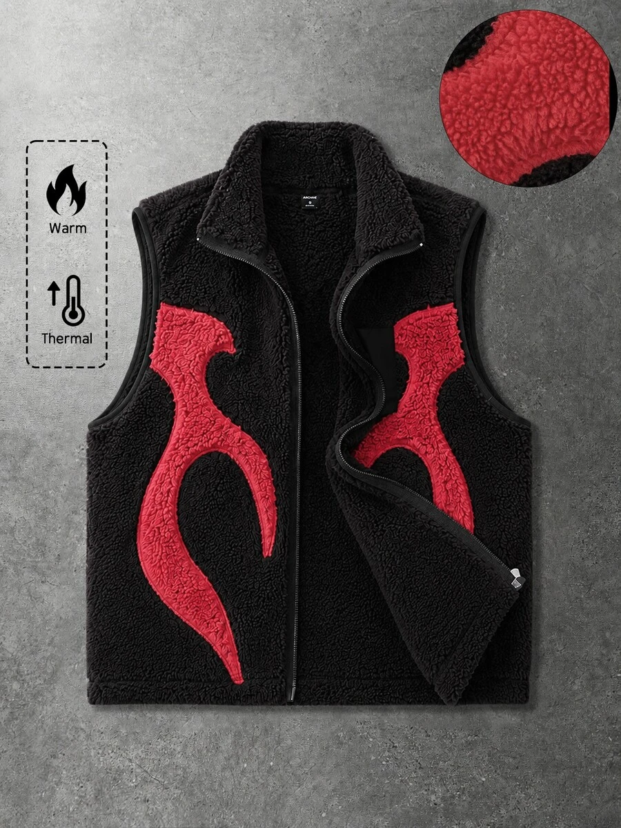 ROMWE MEN Men's Colorblock Zipper Casual Versatile Daily Wear Vest - Red - View 1