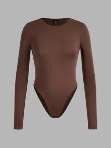 SHEIN EZwear 3件裝純色百搭對比色女款長袖緊身連身衣，適合春秋季節 - 彩色 - 查看 6