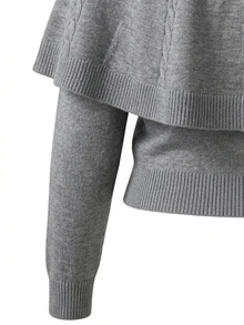Sweetra CURVE Plus Size Women's Solid Color Casual Versatile Daily Wear Long Sleeve Sweater - Grey - View 5