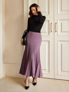 Graceveil Women's Solid Color High Waist Elegant Fashion Knit Skirt - Purple - View 7