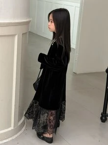 DAZY Tween Girl Lace Patchwork Casual Daily Summer Dress - Black - View 6