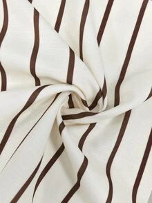 Ceyna Plus Size vintage minimalistisk mångsidig vardagspendling-kofta med knappar, lång ärm, aprikosfärgad bas med bruna ränder, för kvinnor - Kaffebrun - Visa 8