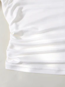 SHEIN 青少年女孩 2件組 秋冬深藍色與白色長袖上衣，圓領抓皺喇叭袖收腰不對稱下擺百搭T恤，可分層穿搭與外穿上衣，熱門秋季服飾 - 藍白色 - 查看 5