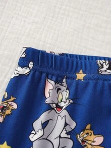 TOM & JERRY X SHEIN Baby Boy 2pcs Tom And Jerry Print Long Sleeve Crew Neck Top And Pants Loungewear Set - Navy Blue - View 6