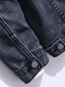 Manfinity Homme Plus Size Men's Casual Black Washed Cargo Denim Jacket - Dark Grey - View 3