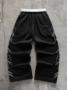 Men's AXEPEAK Casual Fashion Pullover Sweatshirt + Fashion Wide Leg Pants Set - Black and White - View 8