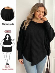 SHEIN CURVE+ Plus Size Women Asymmetrical Hem Batwing Sleeve Solid Color Oblique Shoulder Loose Casual Top - Green - View 1
