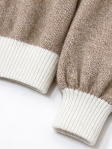 Omancia Elegant Lapel Zipper Dropped Shoulder Lantern Sleeve Design Women's Cardigan - Khaki - View 7