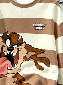 LOONEY TUNES X SHEIN Daypath Men's Regular Fit Crew Neck Pullover Sweatshirt With Thermal Lining - Brown - View 4