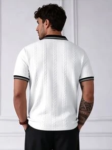 HUEFORM 男士秋冬條紋短袖 Polo 衫，成熟商務老錢風 - 白色 - 查看 3