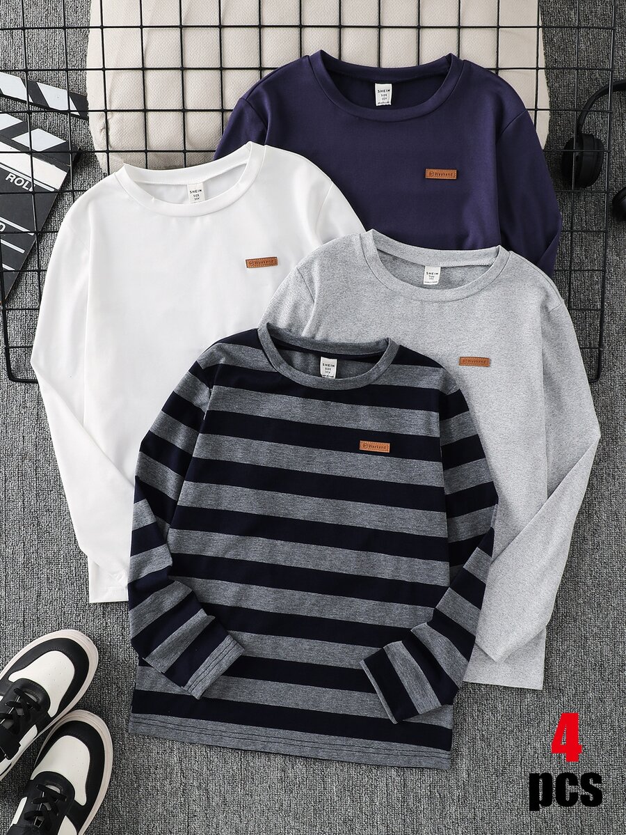 SHEIN 4PCS Tween Boys T-Shirts - Multicolor - View 1