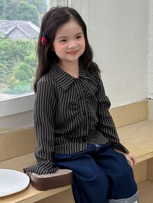 Dazy Kids Young Girl Collared Long Sleeve Shirt - Black - View 3