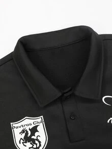 PAVTROS 男士刺繡短袖 Polo 衫，男士街頭塗鴉風寬鬆短袖 T 恤，美式街頭嘻哈風，復古街頭，個性化，街舞，滑板，饒舌，塗鴉，次文化，寬鬆，中性風格，節日禮物，中性，情侶穿搭，萬聖節 - 黑色 - 查看 3
