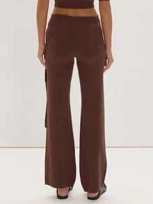MUSEYN Brown Knit Tie Detail Flared Pants Versatile Everyday Casual Chic Date Night New Season Fall - Coffee Brown - View 4