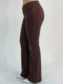 Dazy Plus Plus Size Vintage Button Pocket Flare Leg Denim Jeans - Brown - View 3