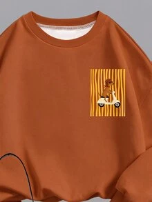 Young Girl Dachshund Print Long Sleeve Sweatshirt & Flare Pants Set For Outdoor Picnic - Multicolor - View 3