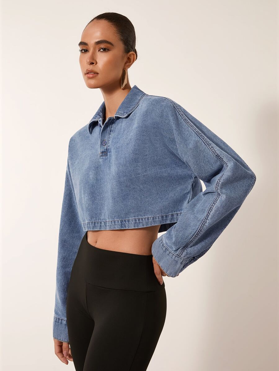 MERLEAU Women's Modern Denim Loose Fit Top - Blue - View 1