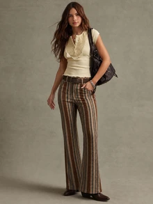 WESTFADE High Rise Striped Jeans, Fall, Autumn Clothes, Winter Outfit, Cowgirl, Western, Country Concert, Boho, Cute, Festival, Thanksgiving - Multicolor - View 1