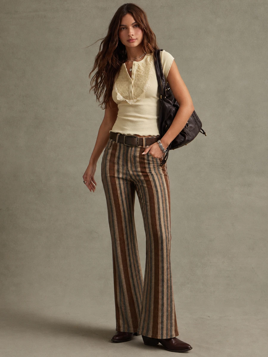 WESTFADE High Rise Striped Jeans, Fall, Autumn Clothes, Winter Outfit, Cowgirl, Western, Country Concert, Boho, Cute, Festival, Thanksgiving - Multicolor - View 1