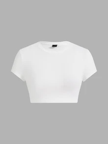 SHEIN EZwear 3件組女款休閒純色圓領短袖短版T恤 - 彩色 - 查看 3
