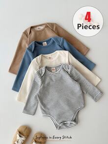 Loomiva Baby Girl Baby Boy 4pcs Cute Comfortable Versatile Long Sleeve Rompers - Multicolor - View 2